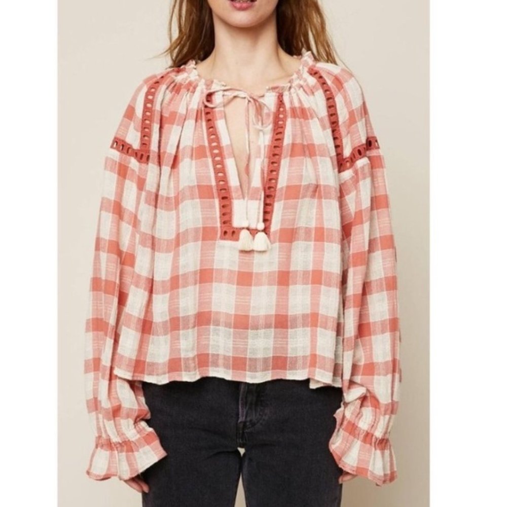Free People Gingham Honey Grove Top